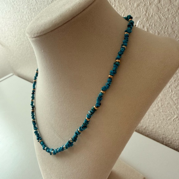 Turquoise Nugget Bead Necklace w 14K Gold Clasp 18” Southwestern Boho - Picture 3 of 7